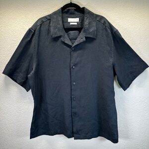 Zara Shirt Linen Black Button up Short Sleeve Men's XL Minimalist Dad Business